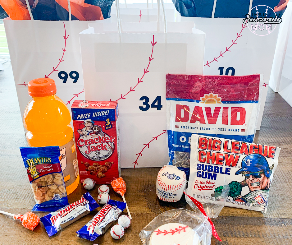 Team gift baseball buckets for end of season party.  Baseball gifts,  Baseball theme gifts, Baseball team gift